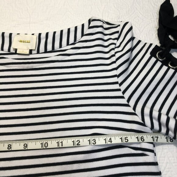 Maeve Dress Lace-Up Details Striped Size S Black & White Short-Sleeve - Picture 6 of 9